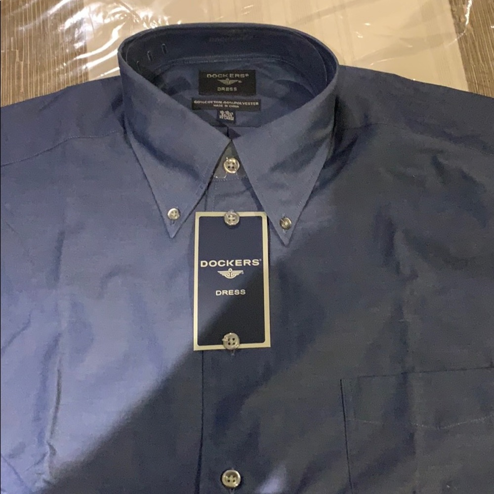 Dockers Button Down Dress Shirt, Blue, XXL